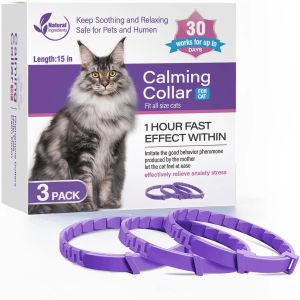 Collares 3PCS Collar Calmante para Gatos y Perros Collar de Feromonas Aliviar Eficiente Reducir la Ansiedad Estrés Calmar Relajante Cómodo Escapada