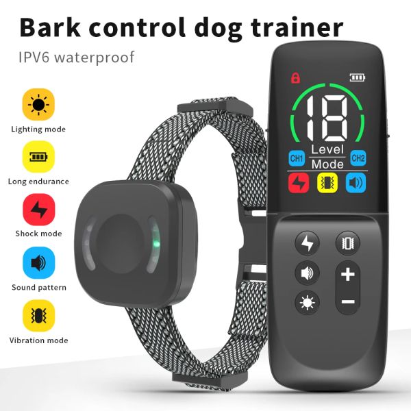 Collares Collar de entrenamiento para perros con pantalla LCD de 800m, Control remoto, tapón de ladridos para mascotas, collares de entrenamiento eléctricos impermeables con iluminación de choque con pitido