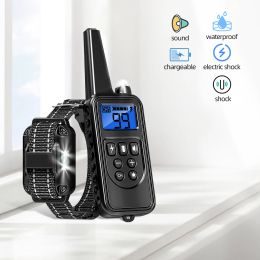 Colliers Collier de dressage électronique pour chien à distance de 800 m avec écran LCD pour chien de compagnie arrêter les colliers d'aboiement rechargeables et étanches