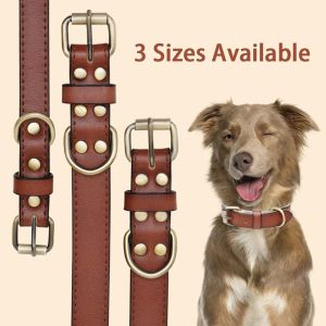 Colliers ajusté le collier de chien en cuir souple authentique de chiens rembourrés pour les petits chiens de race moyenne moyenne, marron