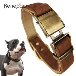 Colliers Benepaw – collier de luxe en cuir véritable pour chien, robuste et confortable, rembourré, pour petits, moyens et grands chiens, Durable
