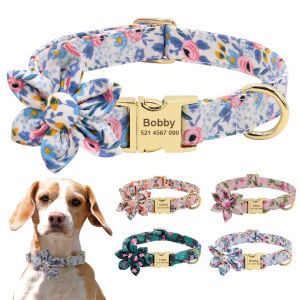 Halsbanden Op maat gegraveerde halsband Gepersonaliseerde Nylon Honden ID-tag Halsbanden Mooie bloem Hondenketting Accessoires Dierbenodigdheden