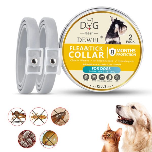 Colliers Dewel 2 pièces collier de chien de chat anti-puces moustiques tiques insectes 8 mois Protection imperméable à base de plantes rétractable collier pour animaux de compagnie