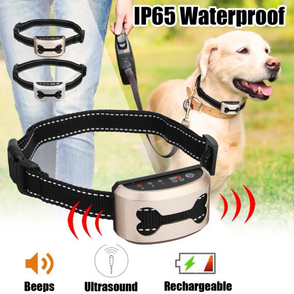 Collares perros auto antibark collar batería recargable collares usb seguridad choque estático humane anti barca accesorios de perros 3 color