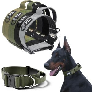 Colliers Collier tactique militaire Durable pour chien, laisse réglable pour animaux de compagnie avec poignée pour grands chiens, colliers d'entraînement à la marche en plein air du Labrador