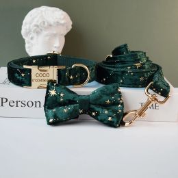 Colliers Collier vin vert tissu de qualité velours personnalisé pour petit, moyen et grand chien pièces métalliques personnalisées accessoire pour animaux de compagnie étoile 04