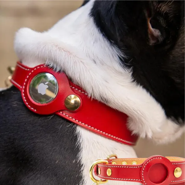 Collares de cuero Apple Airtag Collar para perro mascota para perro buscador GPS antipérdida rastreador de ubicación perros gatos collares ajustables