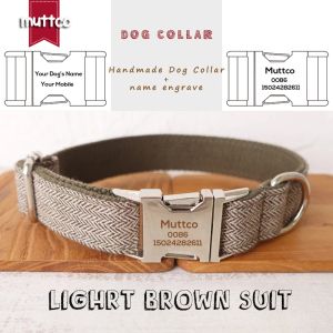 Colliers MUTTCO-collier en métal gravé pour chien, combinaison marron clair, étiquette d'identification pour chien, 5 tailles, plaque signalétique anti-perte, fourniture pour animaux de compagnie, UDC119