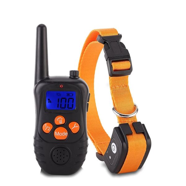 Collares Nuevos collares de adiestramiento electrónico para perros con control remoto de 300M con pantalla LCD azul, collares electrónicos para perros recargables de 100 niveles