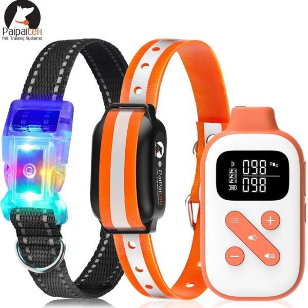 Colliers PaiPaitek Collier vibrant pour chien de 3 300 pieds, collier de dressage étanche IPX7 avec télécommande + collier LED pour chiens de petite, moyenne et grande taille