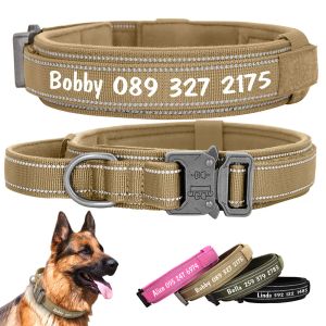 Colliers Collier de chien personnalisé colliers de dressage de chien tactique militaire réfléchissant Durable impression gratuite avec poignée solide pour les grands chiens