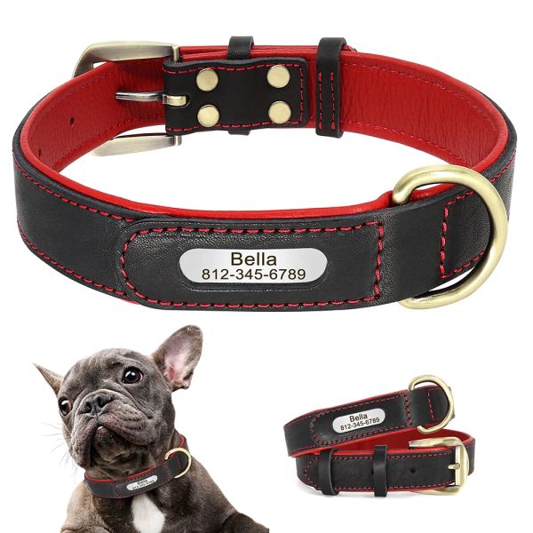 Colliers Collier de chien personnalisé en cuir véritable souple pour chiens, étiquette d'identification, plaque nominative à graver gratuitement, réglable pour chiens de taille moyenne et grande, Pitbull