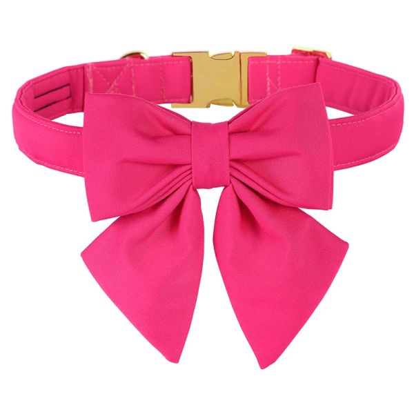 Collares Personalizados patas de estilo único collar de perro rosa fuerte con corbata de lazo para collar de mascotas de boda de perro grande y grande