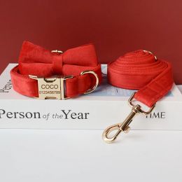 Colliers cols rouges tissu de qualité en velours personnalisé pour petit chien moyen pour les pièces métalliques personnalisées accessoires pour animaux de compagnie Flanlette 03Gold