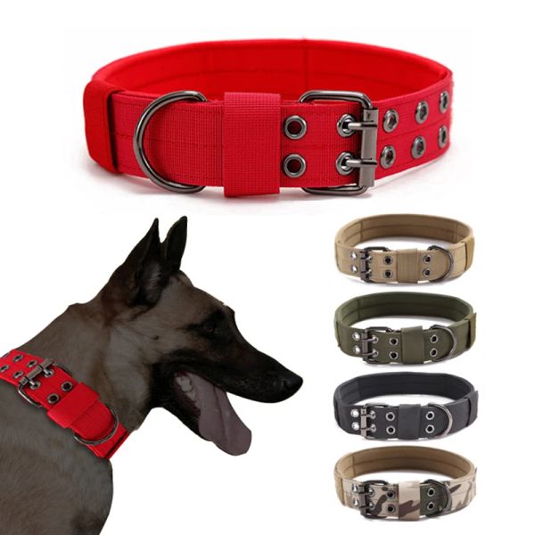 Collares Rojo K9 MOLLE Collar táctico militar para perro Nylon duradero ajustable entrenamiento al aire libre mascota pequeño collar para perro grande pastor alemán