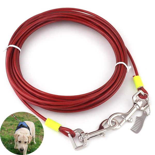 Colliers Attachez la laisse de chien forte laisse câble rouge pour animaux de compagnie pour chiens jusqu'à 120 LBS 30 pieds corde de laisse de traînée pour animaux de compagnie matériel de collier de camping en plein air
