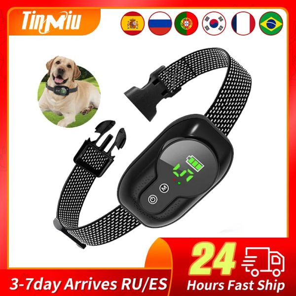 Collares Collar de perro antiladridos TinMiu, tapón de corteza automático recargable, eficaz para dejar de ladrar, collares impermeables IP67 para perros