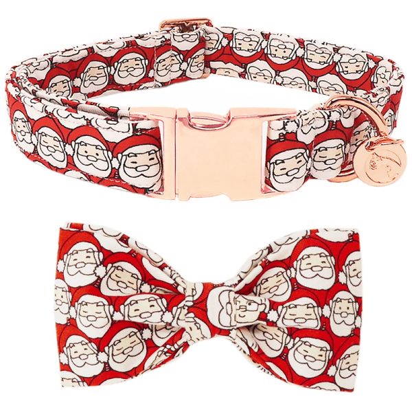 Collares Collar de Perro de algodón navideño con Patas de Estilo único con Pajarita Collar de Perro Rojo de Papá Noel para Perros Grandes y pequeños