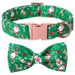 Collars USP Green Christmas Dog kraag met vlinderdas, katoenen hondenkraag Santa Claus Holiday Dog ketting voor kleine middelgrote grote hond