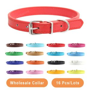 Halsbanden Groothandel 16 STUKS Huisdierhalsband Effen PU-leer Puppyhalsbanden voor kleine, middelgrote en grote honden Kattenhals Starp Dierbenodigdheden Accessoires