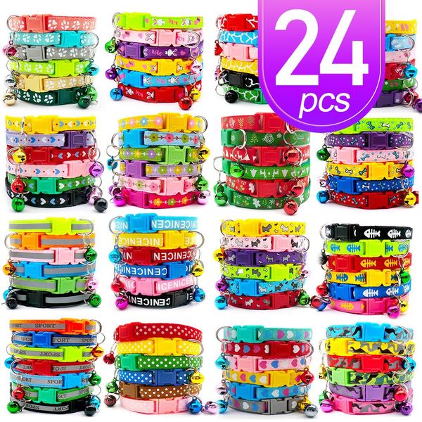 Collares Venta al por mayor 24 piezas Collar para perro mascota Impresión de pata linda Gato Correa para el cuello ajustable para cachorro Anillo para el cuello reflectante personalizado Corbatas Placa de conejo