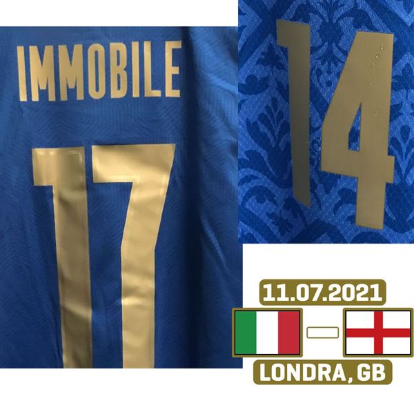 Collectable 2021 EUR Version du joueur Finale Bonucci Chiesa Insigne Immobile Jorginho Spinazzola Personnalisé Numéro Numes Badge Patch Soccer