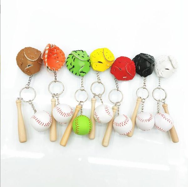 Collection Creative Gant Baseball Porte-clés PU cuir bois porte-clés sport porte-clés promotion cadeau Mini softball porte-clés