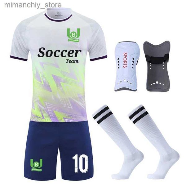 Coleccionable personalizado adultos niños camisetas de fútbol uniformes chándal niños niñas ropa de fútbol conjuntos gratis fútbol espinilleras almohadillas calcetín Q231118