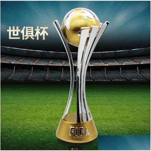 Collectable Gold Sier Plated Resin Club World Trophy Soccer Crafts Cup Voetbalfans voor collecties en souvenirs Grootte 41,5 cm Drop D Ottqm