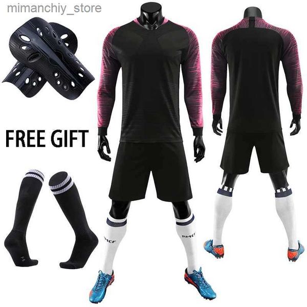 Niños coleccionables Adultos Uniformes de portero Traje Camisetas de fútbol Hombres Niños Mujeres Camisetas de fútbol largas Seve Set con calcetines + Espinilleras Q231118