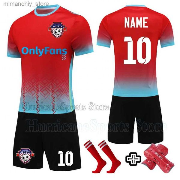 Collectables Kids Men Football Jerseys Filts Soccer Training Clother Men Boys Soccer Uniforms Youth Soccer Tee Shirt + Shorts + Shin Guards Pad Q231118