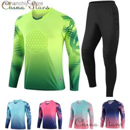 Sammelbare Herren-Fußball-Trainings-Torwartuniform, Herren-Torwart-Fußballtrikot-Set, Torhüter, langes Seve-Schutzschwamm-Hemd, Hose, Q231118