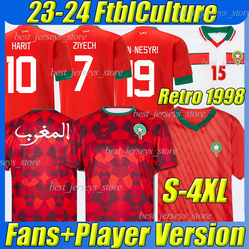 4XL Marrocos FtblCulture camisas de futebol 2023 seleção marroquina HAKIMI ZIYECH EN-NESYRI maillot de foot HARIT SAISS IDRISSI BOUFAL camisa de futebol retro 94 95 1998