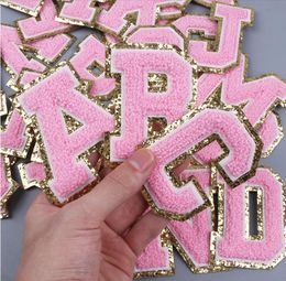 Collection Rose Lettres Alphabet Paillettes Serviette Brodé Chenille Patchs Pour DIY Vêtements Sacs Veste Fer Sur Accessoires Applique lettre A-Z