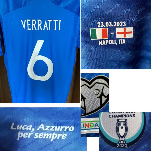 Souvenirs à collectionner Player Issue Italie Maillot VS Angleterre Verratti Barella Spinazzola Luca Azzurro Per Semper Soccer Patch Badge Printing