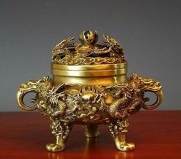 Brassement en laiton chinois à collection neuf dragons kowloon encens Brûler9764606