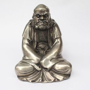 Estatua de Buda Bodhidharma tallada en cobre, placa de plata hecha a mano antigua coleccionable