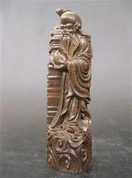 Collectibles Chinois en bois d'agar bois statue sculptée à la main Fu Lu Shoulongevity3673562