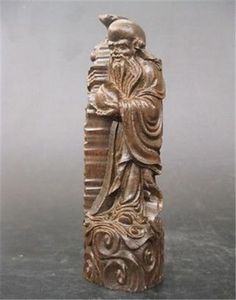 Objets de collection Chinois en bois d'agar bois statue sculptée à la main Fu Lu Shoulongevity3673348