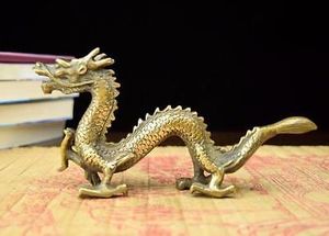 Colección mitología china tótem dragón antiguo bronce estatua