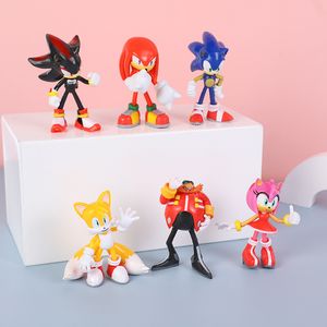 Collection Figurines PVC Silicone Doll sonic Hedgehog Figure Modèle 6 PCS 5/7 / 12CM Collectez KAWSS STATUES Figurines Modèle d'ornements de poupée Hedgehog Sonic The Hedgehog Toy