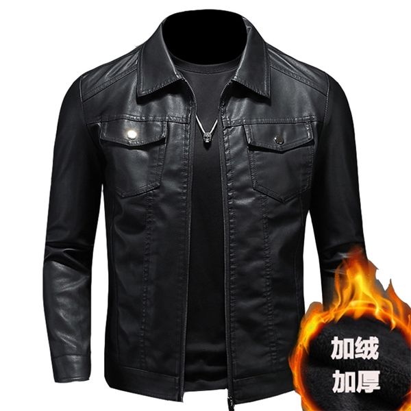 Collection veste en cuir Plus velours hommes hiver moto épaissi Faux cuir manteau grande taille 5XL homme cuir manteau 220816