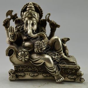 Colección Placa de plata Cobre India Riqueza Dios Estatua reclinada 12x12 CM