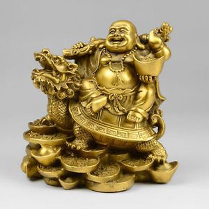 Collection Richesse Argent Heureux Rire Maitreya Bouddha En Laiton Statue Tortue du Dragon