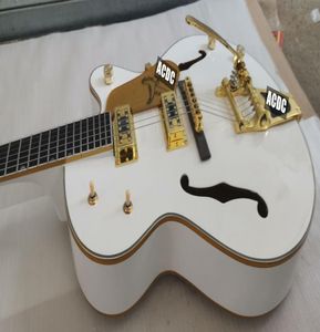 Collector keuze Witte Falcon G6120 Semi Hollow Body Jazz Electric Guitar Gold Sparkle Body Binding Real G Knobs Korean Imperial1922683