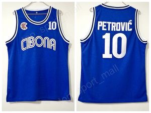 Collège 10 Drazen Petrovic Jersey Hommes Basketball Université Cibona Zagreb Maillots Équipe Bleu Sport Top Qualité Sur