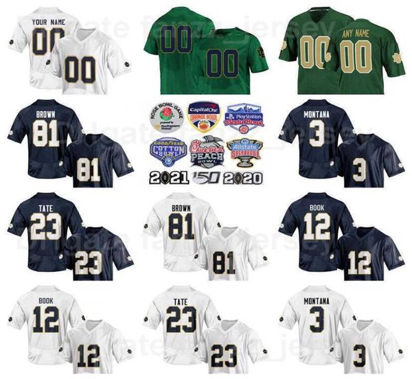 Collège 12 Ian Book Jerseys Football 3 Joe Montana 6 Jerome Bettis Tim Brown 81 Alan Page 23 Golden Tate University Bleu marine Vert Blanc 6510929