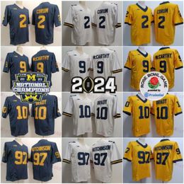 College 2 Blake Corum Football Jerseys EdwardsHutchinson Brady 9 JJ McCarthy Mens Jersey Cousu Jaune Blanc Marine Nouveau