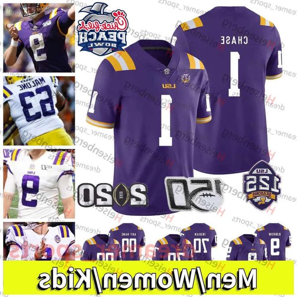 Ropa de fútbol americano universitario Camiseta de fútbol personalizada de los LSU Tigers Burrow Odell Beckham Jr. Burreaux Chase Delpit Fournette White NCAA Jers High