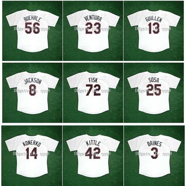 College Baseball porte un maillot de baseball vintage Chicago 1989 Bo Jackson Paul Konerko Frank Thomas Mark Buehrle Ventura Guillen Sammy Sosa Carlton Fisk Ron Kittle